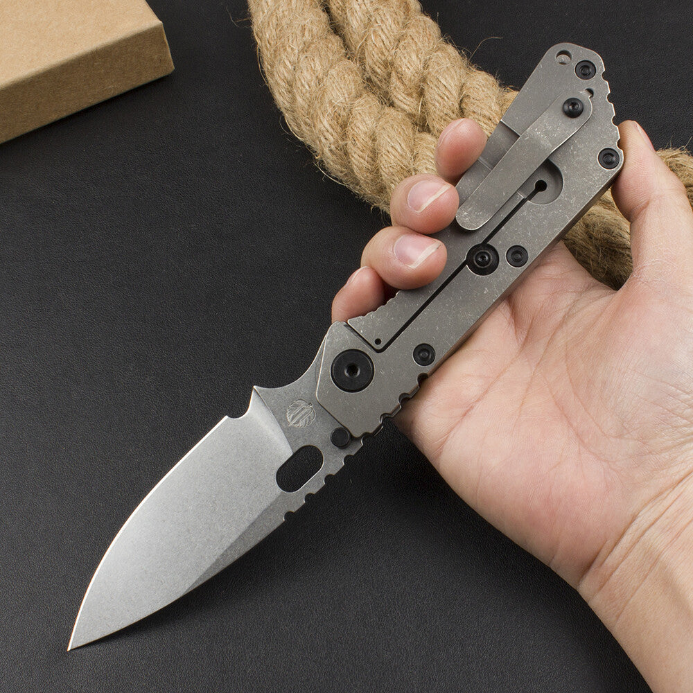9'' New CNC Stone Wash D2 Blade Full T4C Titanium Handle  Pocket Camping Folding Knife DF186