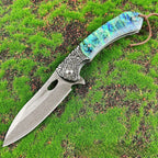 8''New Fast Opening Shell Handle VG10 Damascus Blade Pocket Folding Tool VTF108