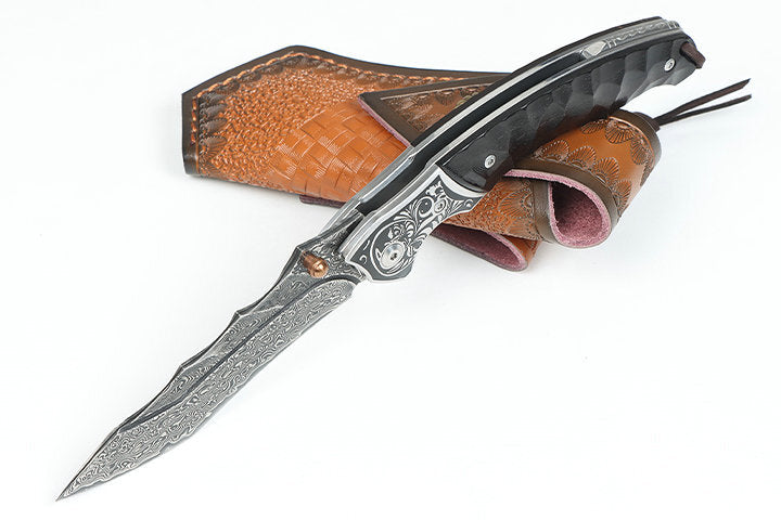 New Fast Opening VG10 Damascus Blade Ebony Handle Pocket Folding Knife VTF114
