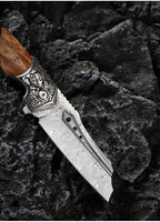 8'' New Folding Tool VG10 Damascus Blade Wood Handle Camping Tool VTF152