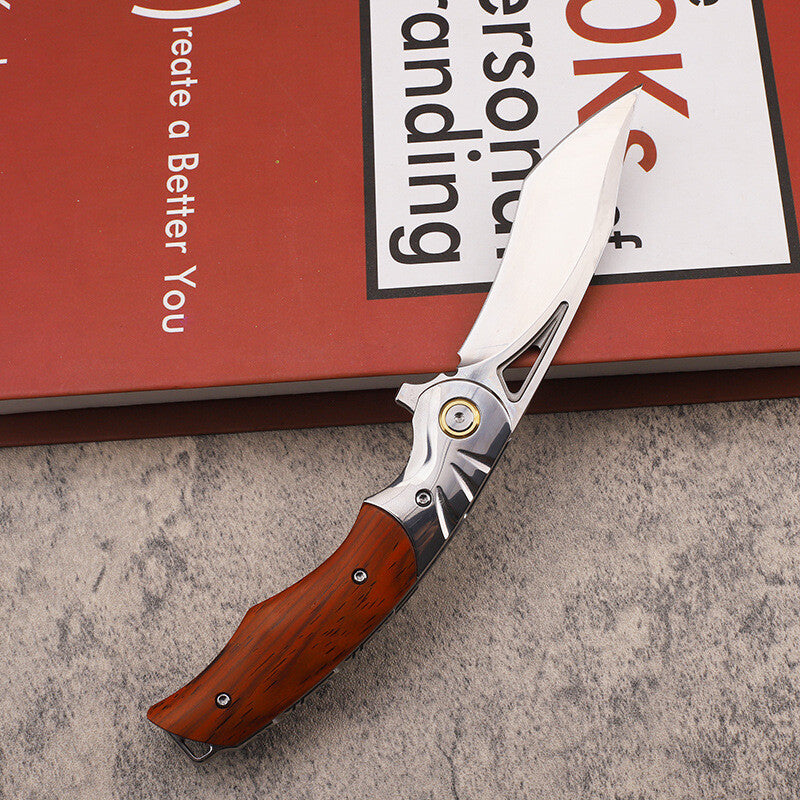 8'' New MirrorLight D2 Blade Wood Handle Pocket Folding Camping Knife DF166