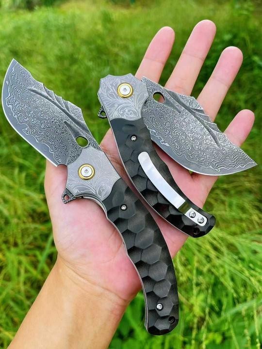 New Manual Folding VG10 Damascus Blade Ebony Handle Pocket Folding Knife VTF23