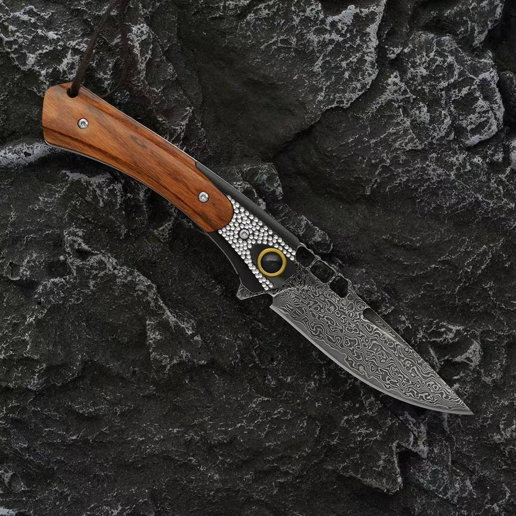 New VG10 Damascus Blade Wood Handle Collection Folding Knife VTF182