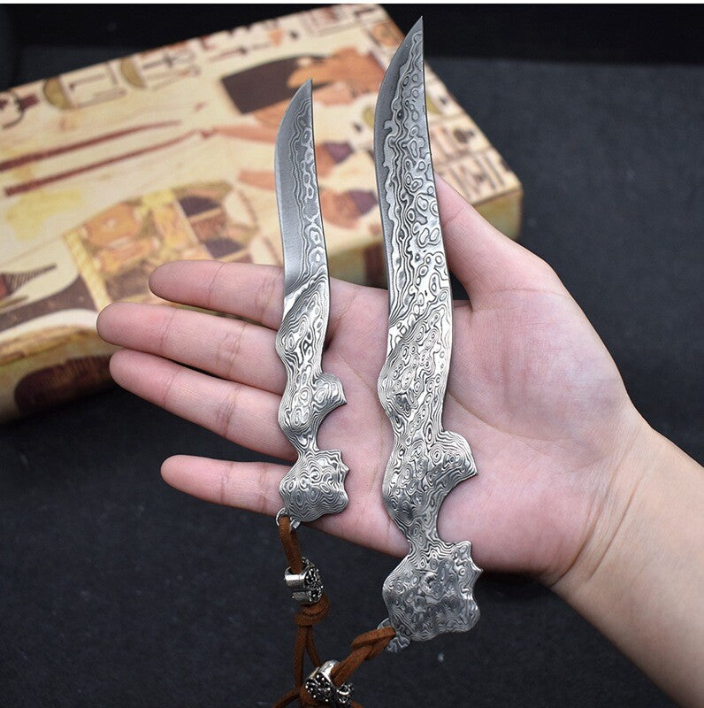 New Damascus Fixed Blade Sexy Portrait Handle Full Tang Collection Knife VTH83