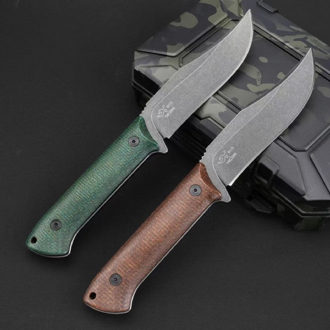 9'' New Stone Wash 14C28N Blade Linen Handle Camping Knife VTH72