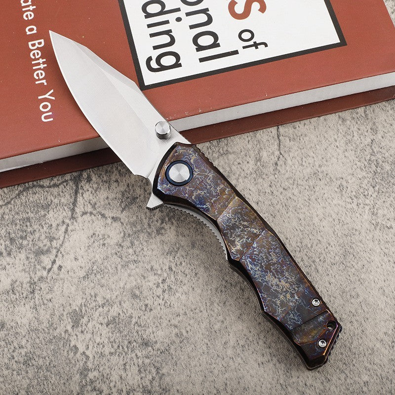 9'' New Manual VG10 Blade Full T4C Titanium Handle Pocket Camping Folding Knife VTF97