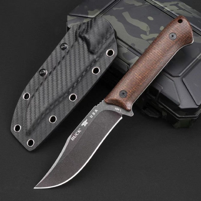 9'' New Stone Wash 14C28N Blade Linen Handle Camping Knife VTH72