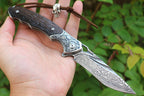 8'' New Fast Opening VG10 Damascus Blade Ebony Handle Pocket Folding Tool VTF72