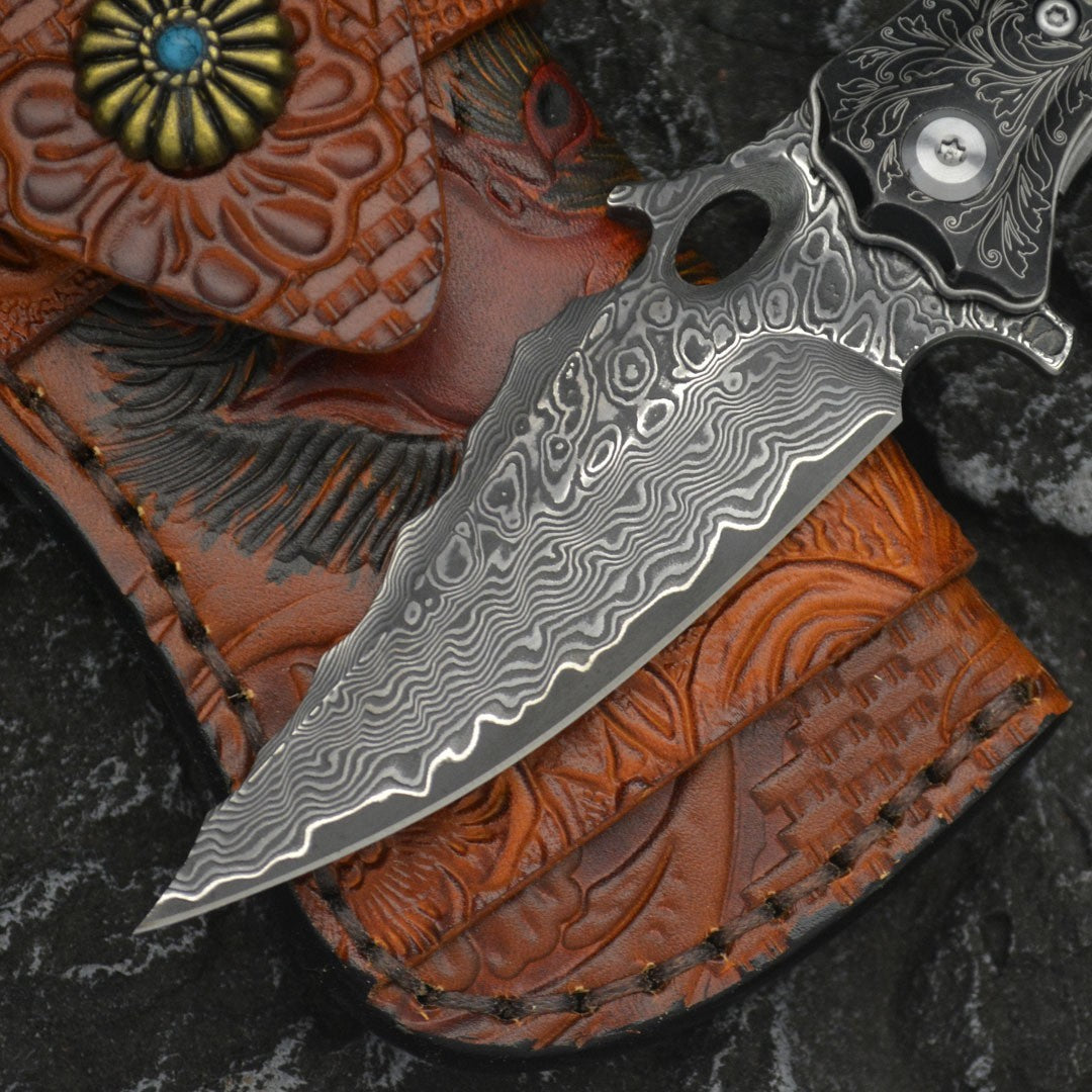 8'' New Fast Opening VG10 Damascus Blade Wood Handle Pocket Folding Knife VTF22
