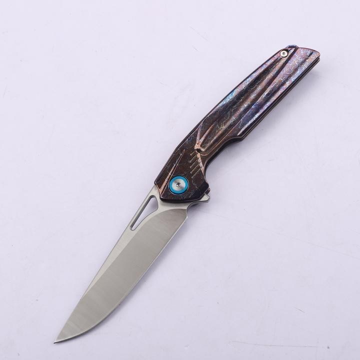 New Manual Folding Knife D2 Steel Blade Full T4C Titanium Handle Pocket Camping Knife DF47