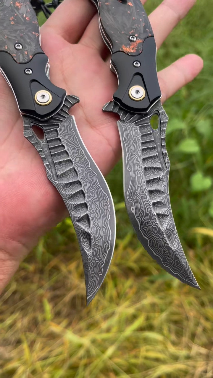 New Fast Opening VG10 Damascus Steel Blade Pocket Camping Folding Knife VTF104