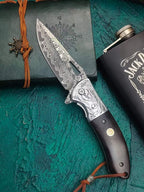 8''New Ebony Handle VG10 Damascus Blade Pocket Folding Tool VTF45W