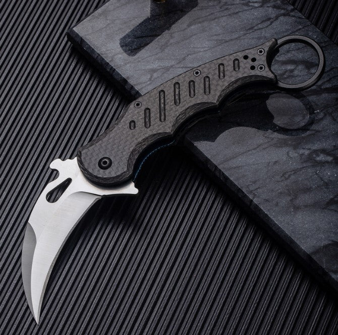 7'' New Fast Opening D2 Blade Carbon Fiber Handle Pocket Claw Karambit Knife C11