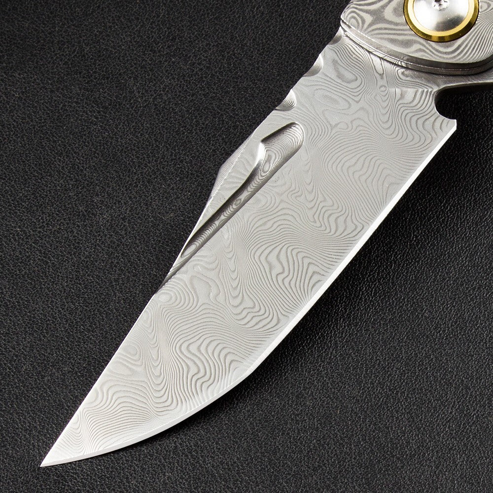 8'' New FlodingKnife Crushed Pocket Camping Damascus Blade Knife VTF81