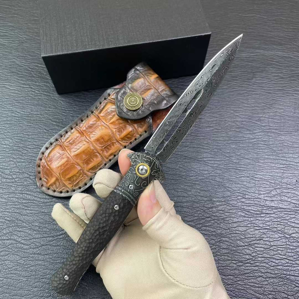 New Folding Knife VG10 Damascus Blade Wood Handle Liner Lock Knife VTF157