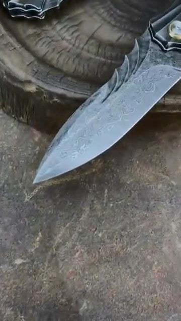 8''New FoldingKnife VG10 Damascus Blade Ebony Handle Knife VTF116