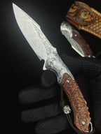 8'' New Folding Tool VG10 Damascus Blade Wood Handle Camping Tool VTF86