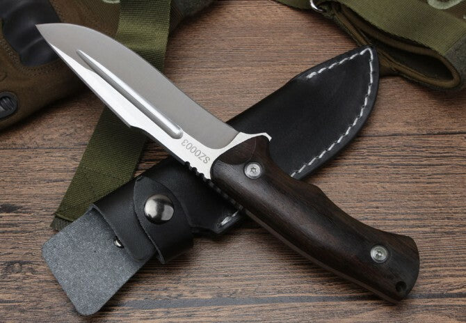 9'' New 440 Steel Fixed Blade Wood Handle Camping Knife VTH126