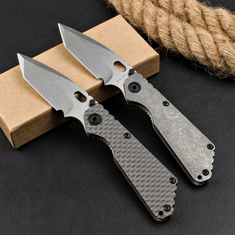 8.5'' New CNC Stone Wash D2 Blade Full T4C Titanium Handle Folding Camping Pocket Knife DF89