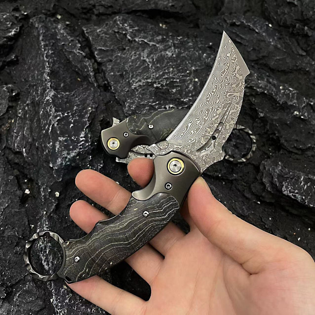 New VG10 Damascus Blade Wood Handle Collection Folding Knife C02