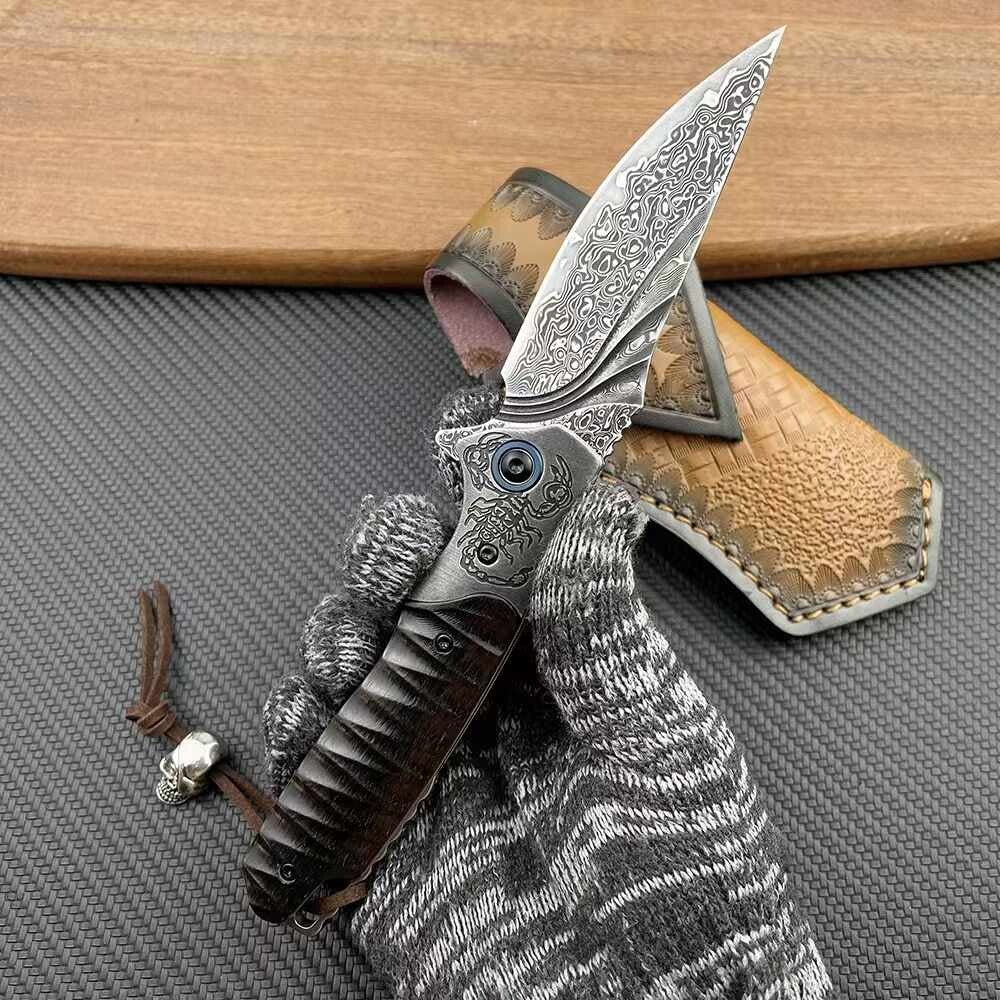 8'' New Fast Opening VG10 Damascus Blade Wood Handle Pocket Folding Knife VTF05