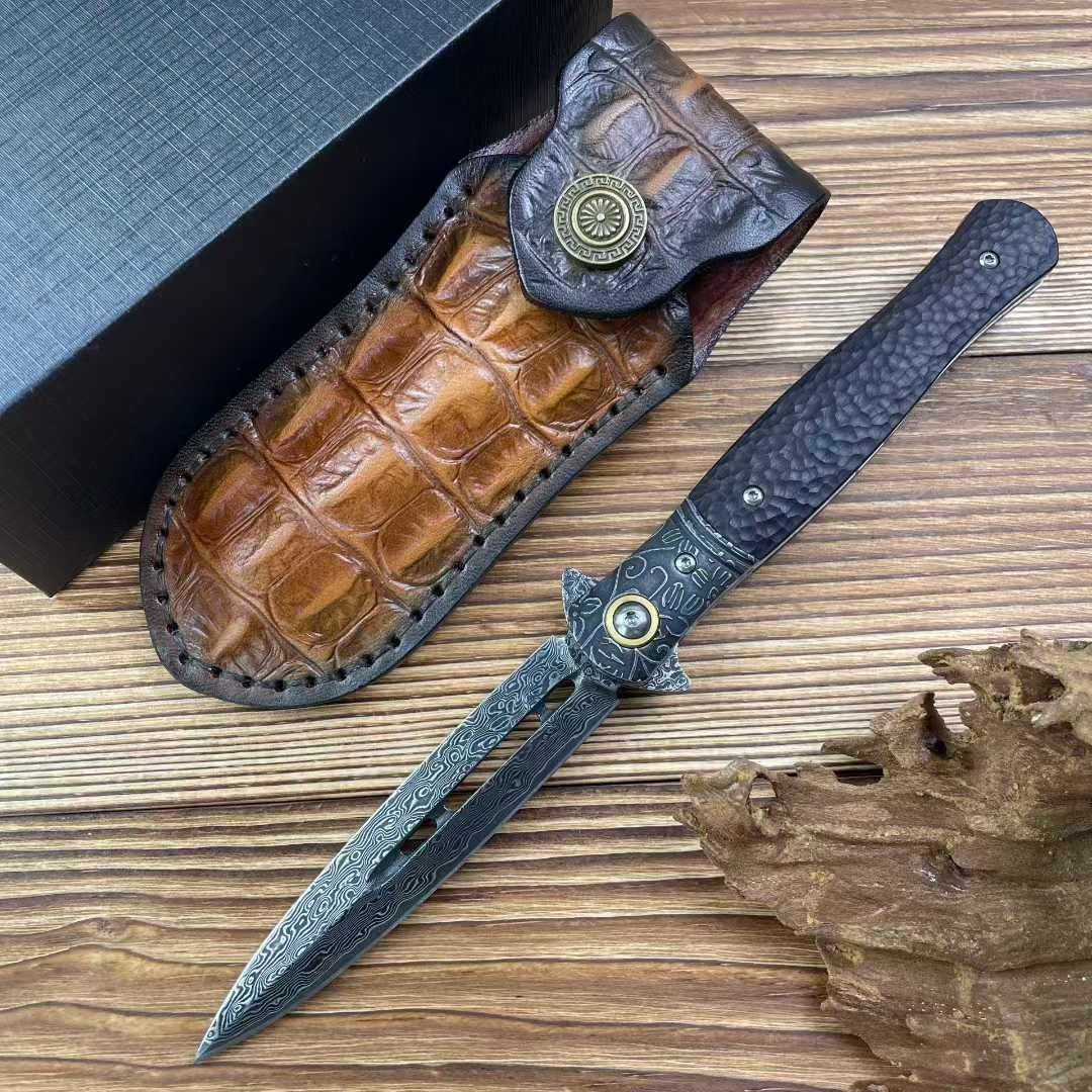New Folding Knife VG10 Damascus Blade Wood Handle Liner Lock Knife VTF157