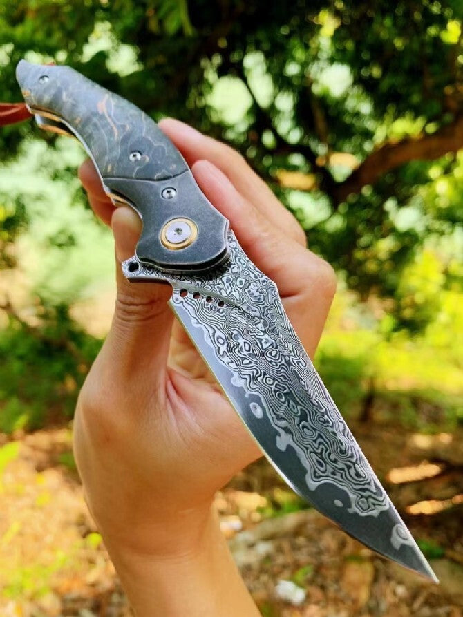 8'' New Folding Knife VG10 Damascus Blade Wood Handle Camping PocketKnife VTF99