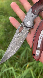 8'' New Folding Tool VG10 Damascus Blade Wood Handle Camping Tool VTF41