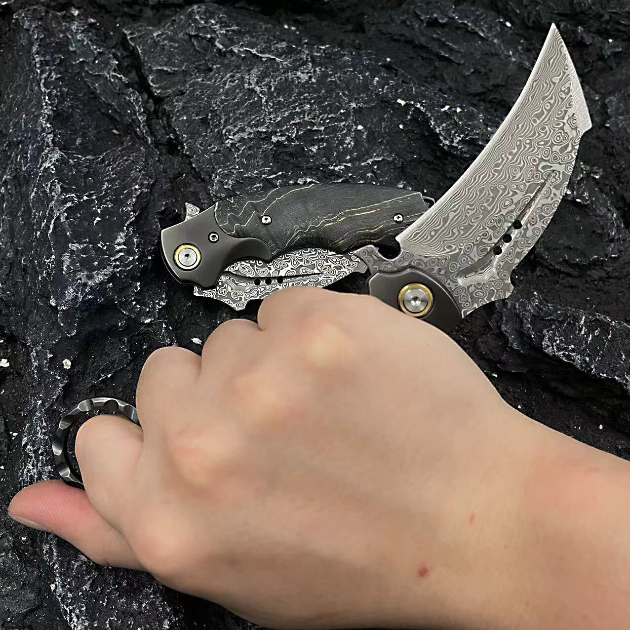 New VG10 Damascus Blade Wood Handle Collection Folding Knife C02