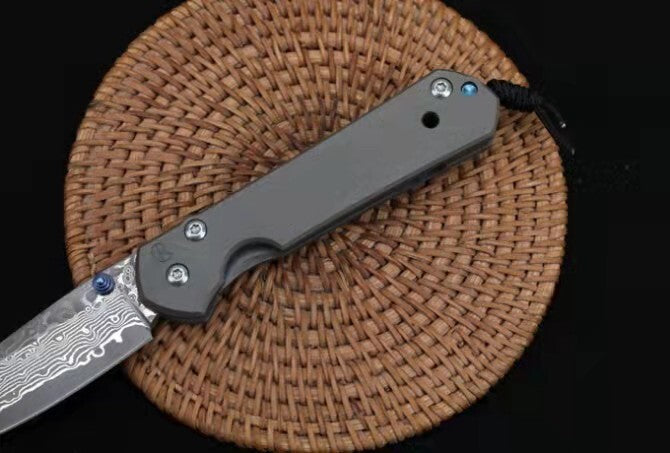 7'' New Damascus Blade Sebenza 21 Style Full T4C Titanium Handle Pocket Camping Folding DF23M