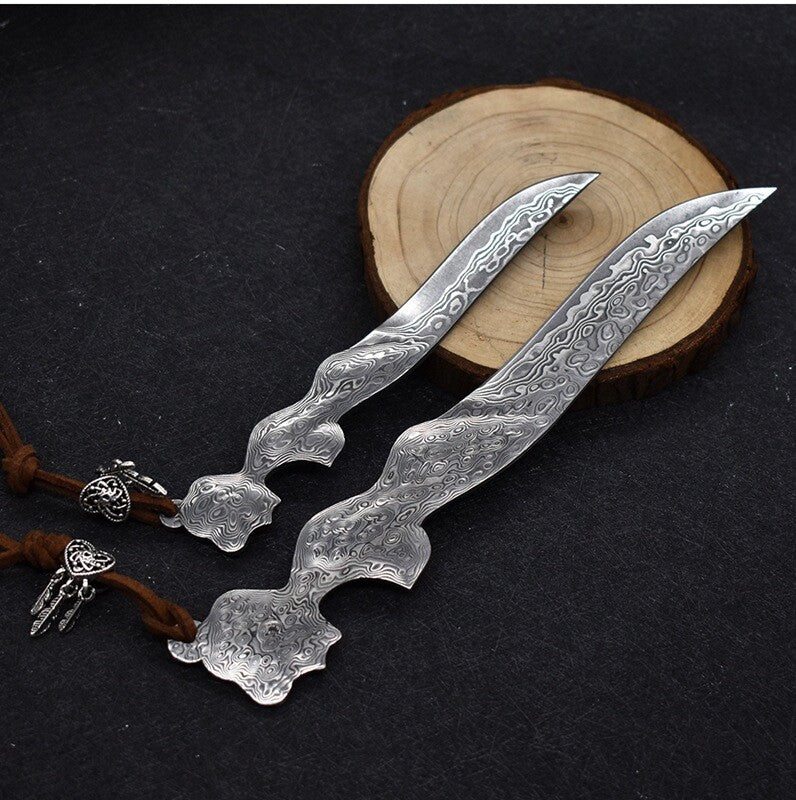 New Damascus Fixed Blade Sexy Portrait Handle Full Tang Collection Knife VTH83