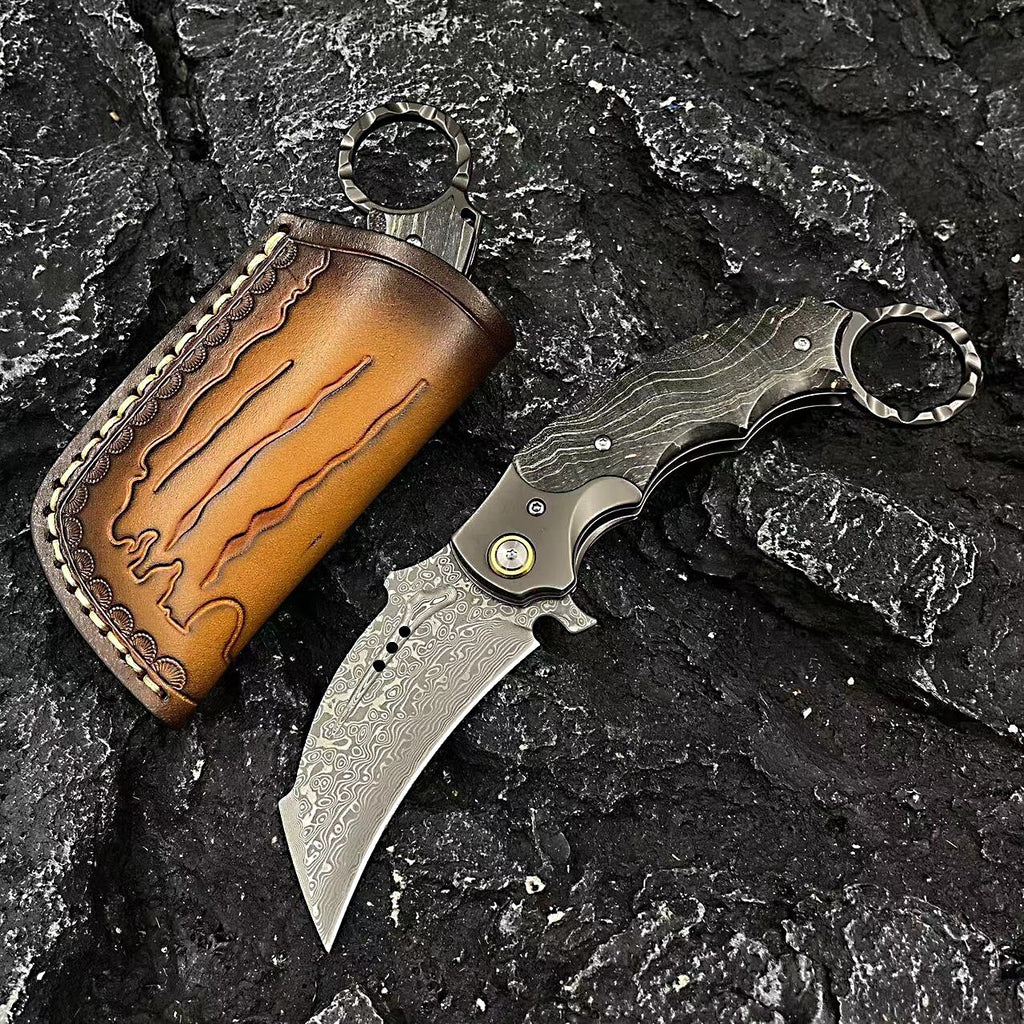 New VG10 Damascus Blade Wood Handle Collection Folding Knife C02
