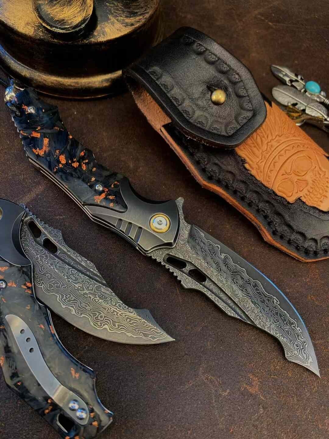 New FoldingKnife Damascus Blade Pocket Camping Knife VTF172