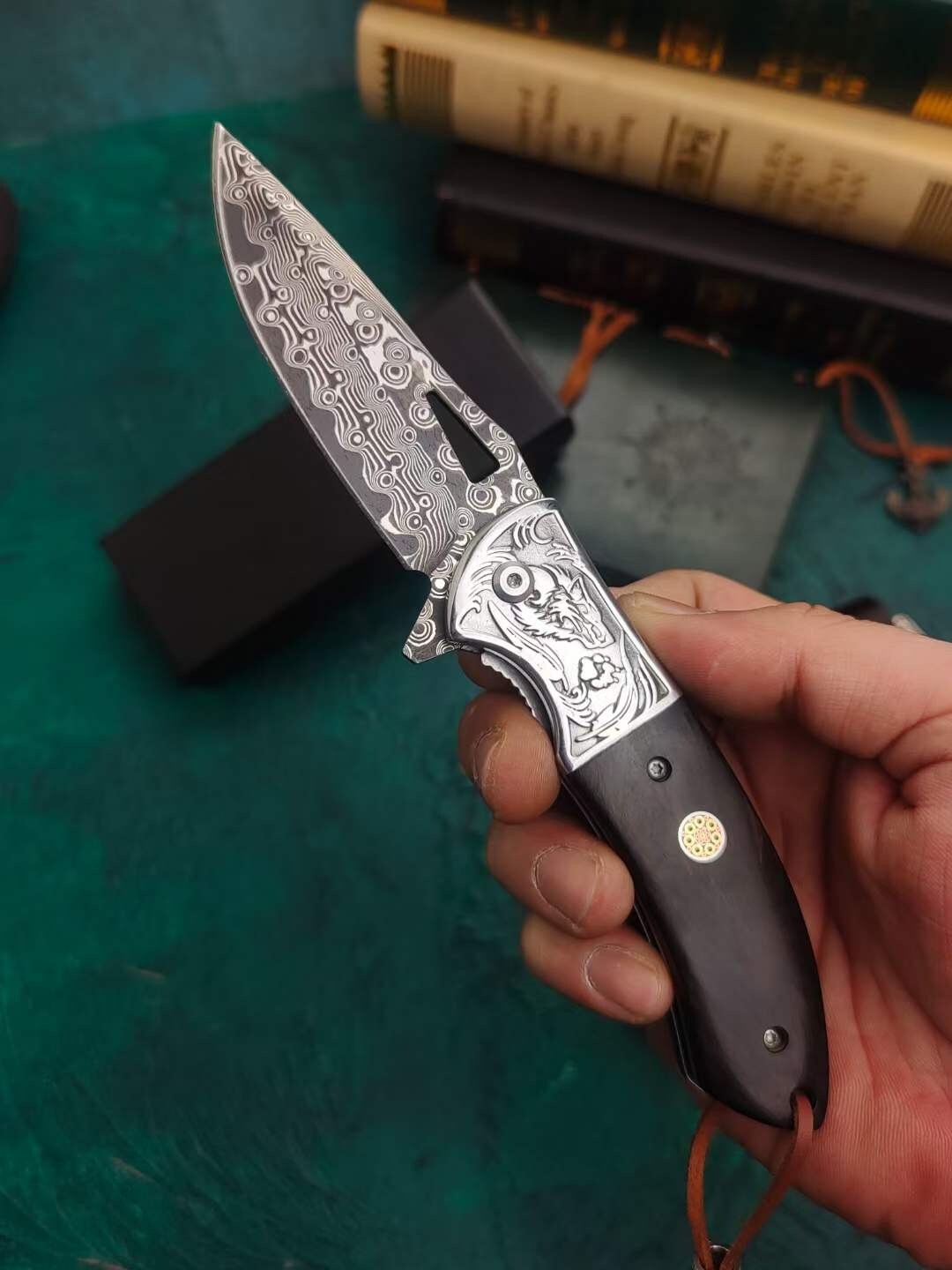 8''New Ebony Handle VG10 Damascus Blade Pocket Folding Knife VTF45W