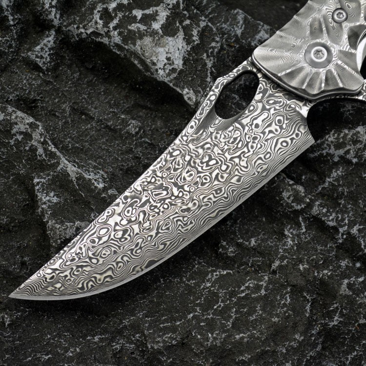 8'' New Fast Opening VG10 Damascus Blade Wood Handle Pocket Folding Knife VTF29