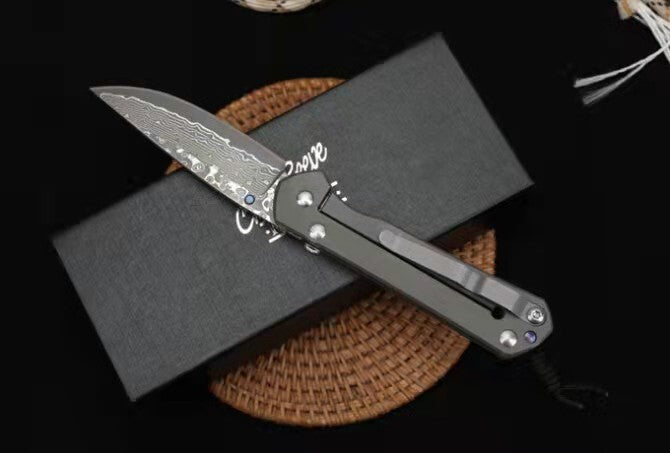 7'' New Damascus Blade Sebenza 21 Style Full T4C Titanium Handle Pocket Camping Folding DF23M