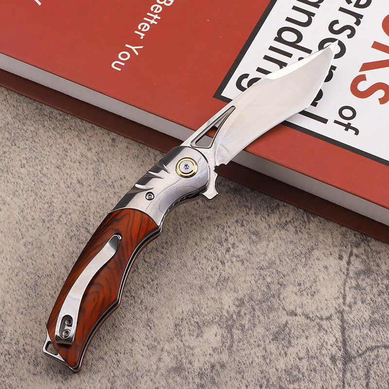 8'' New MirrorLight D2 Blade Wood Handle Pocket Folding Camping Knife DF166