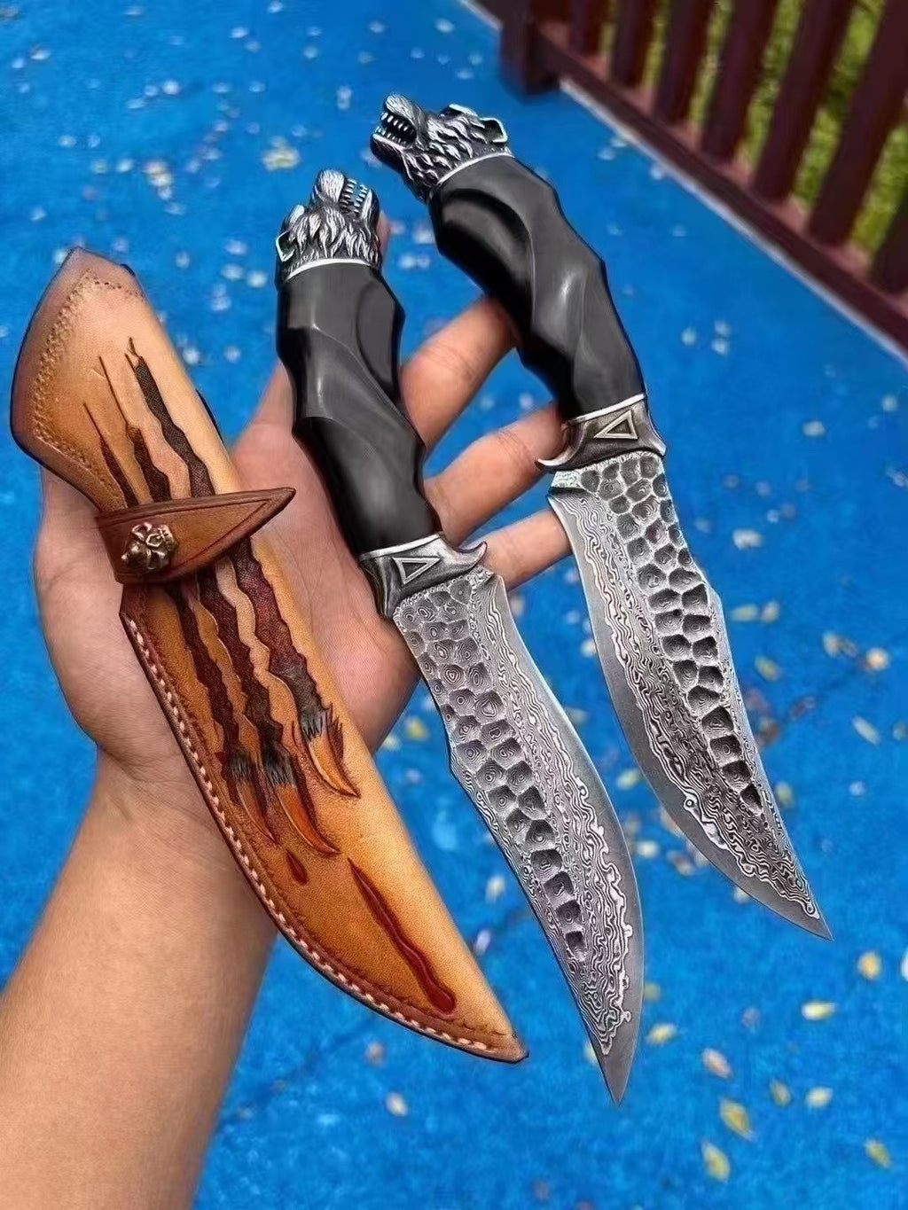 10'' New Handmade Forged Damascus Blade Wood Handle Knife VTH84