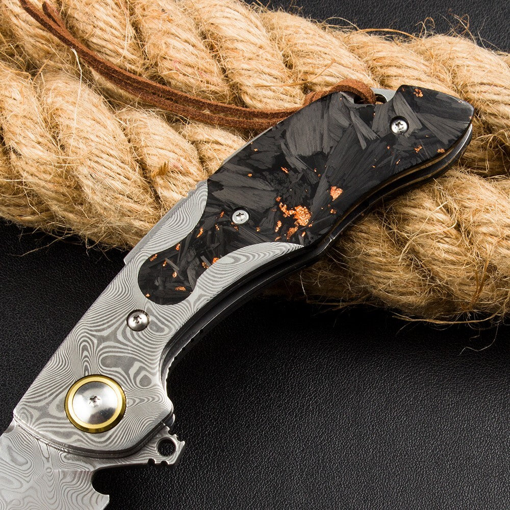 8'' New FlodingKnife Crushed Pocket Camping Damascus Blade Knife VTF81