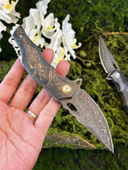 7'' New Folding Tool VG10 Damascus Blade Wood Handle Camping Tool VTF90