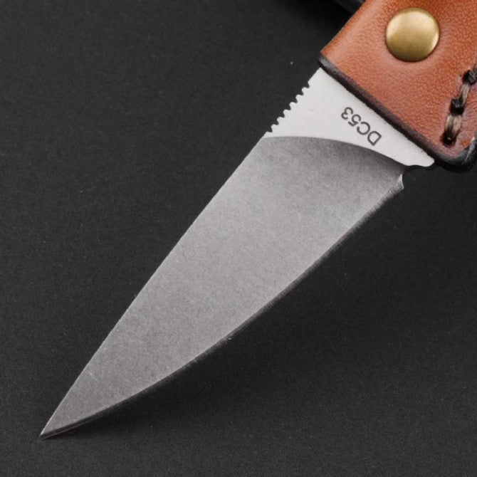 6'' New Mini DC53 Blade Leather Handle Full Tang Camping EDC Knife VTH68