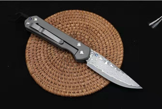 7'' New Damascus Blade Sebenza 21 Style Full T4C Titanium Handle Pocket Camping Folding DF23M