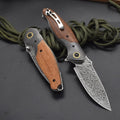 New Folding Knife VG10 Damascus Blade Wood Handle PocketKnife VTF38