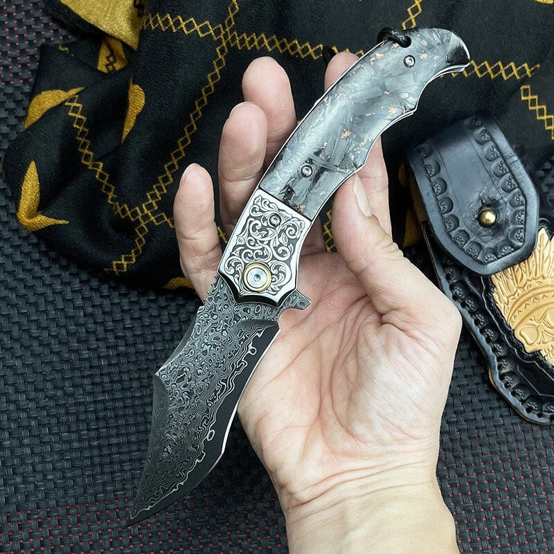 8'' New Folding Knife VG10 Damascus Blade Pocket Camping tKnife VTF68