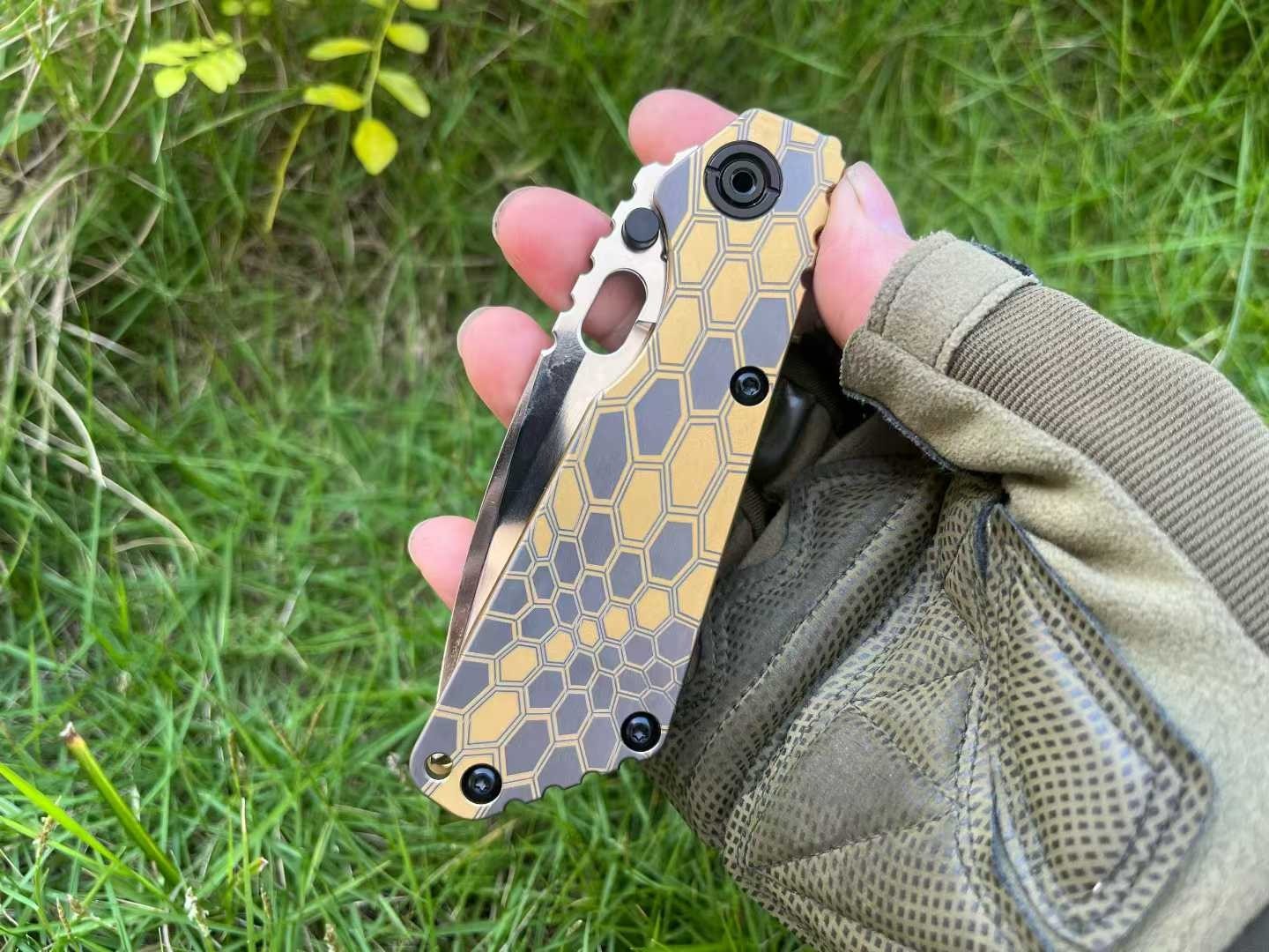 8'' New FoldingKnife Mirror Light D2 Blade Full T4C Titanium Handle PocketKnife DF11
