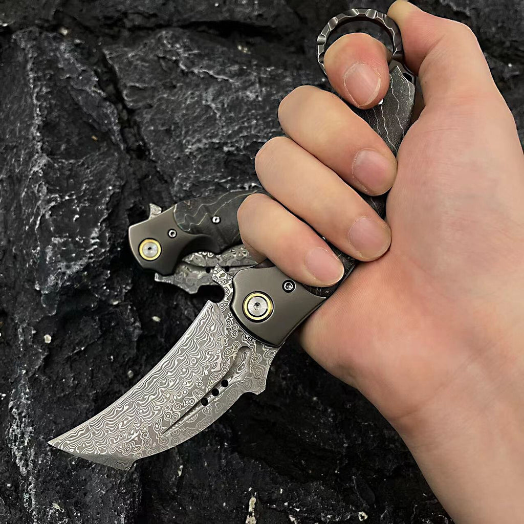 New VG10 Damascus Blade Wood Handle Collection Folding Knife C02