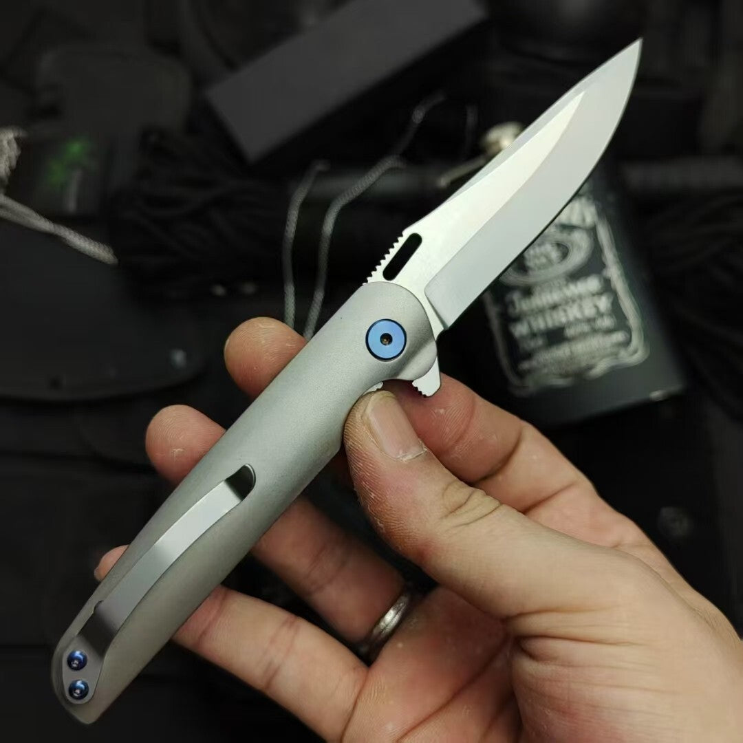 8'' New Manual Folding Knife D2 Blade Full T4C Titanium Handle Pocket Camping EDC Knife DF20