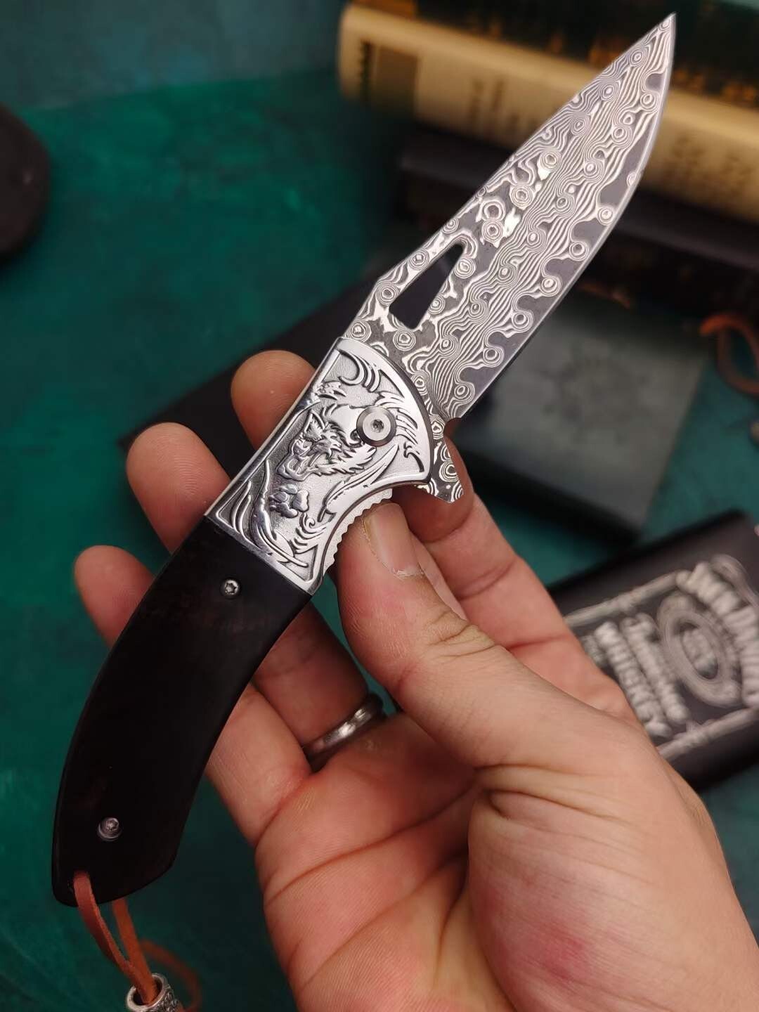 8''New Ebony Handle VG10 Damascus Blade Pocket Folding Knife VTF45W