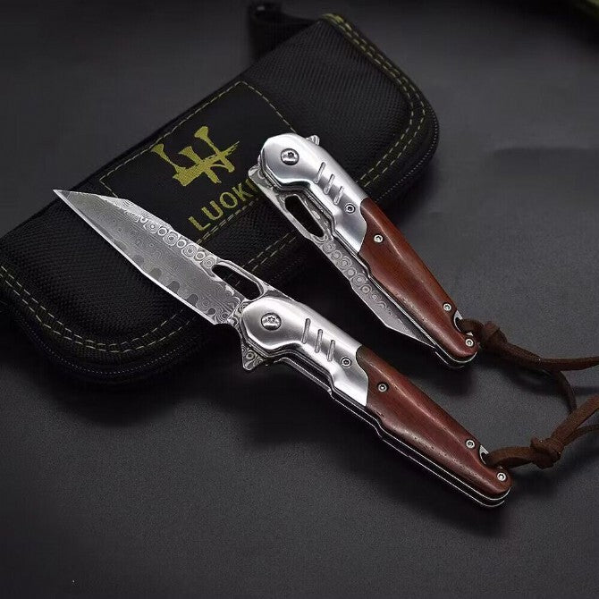 8'' New Folding Knife VG10 Damascus Blade Wood Handle Camping Knife VTF115