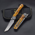 8'' New Fast Opening VG10 Damascus Blade Wood Handle Pocket Folding Knife VTF123